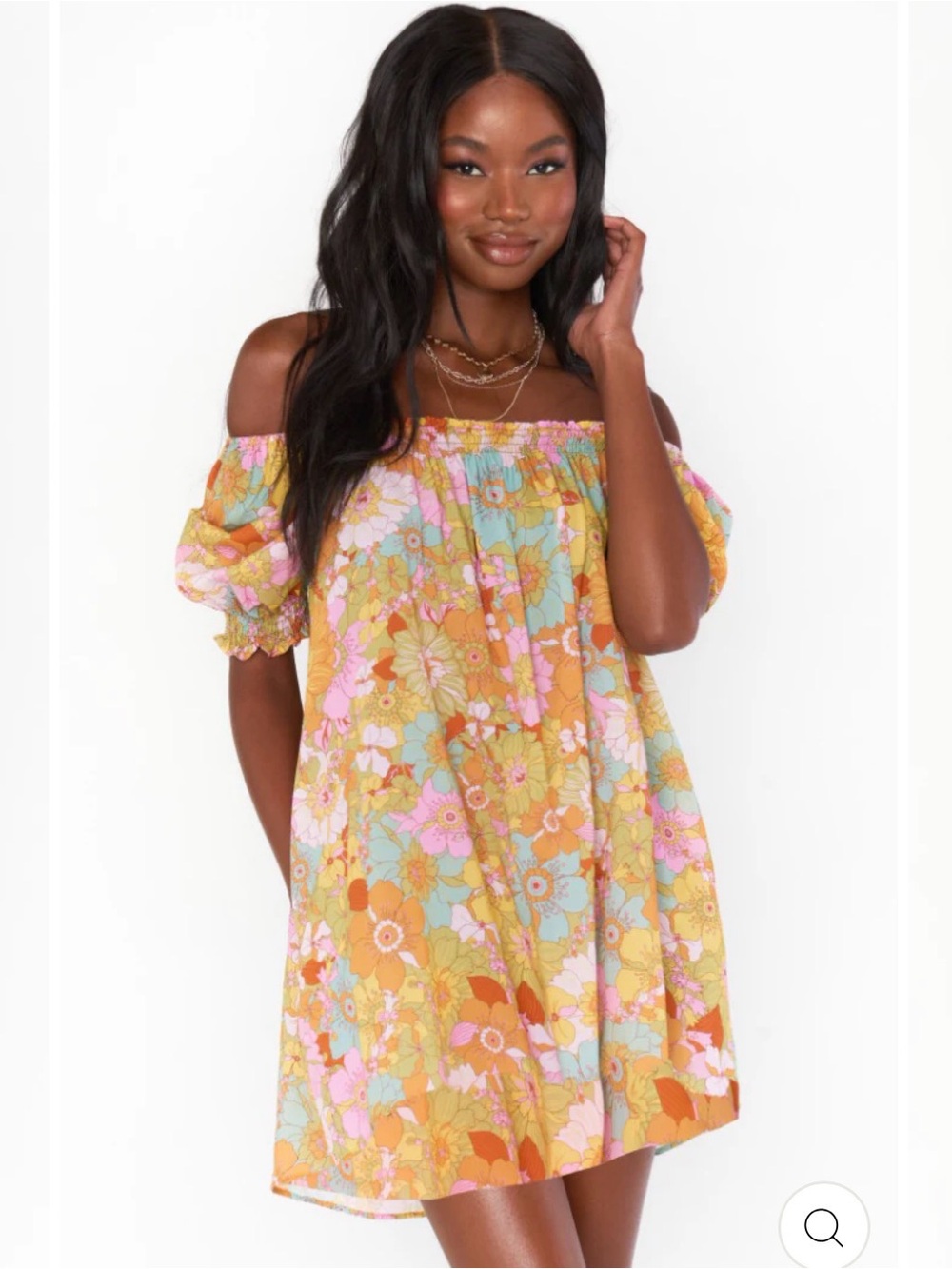 Show Me Your Mumu Annalynne retro  groovy blooms puff sleeve mini dress  NWT XS